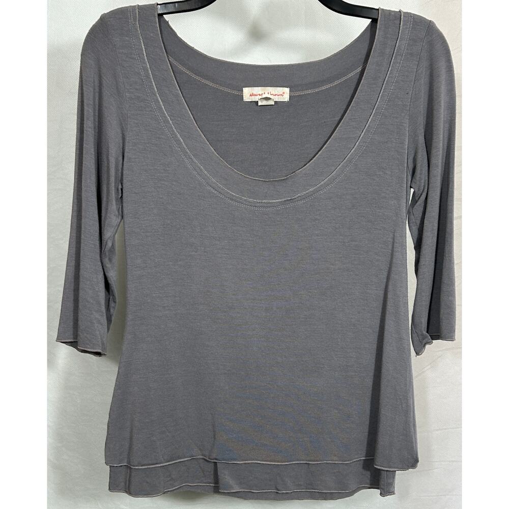 Stewart+Brown Gray Hemp Blend Layered 3/4 Sleeve Top Women’s Small USA